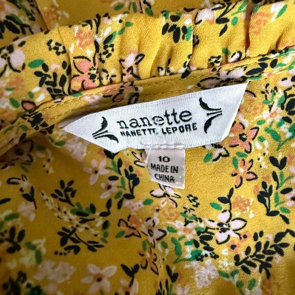 Nanette Lepore Womens Floral Yellow Dress Size 10, 3/4 Sleeve Made In China - Picture 3 of 12